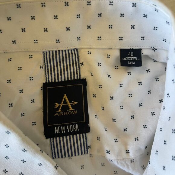 Arrow Men's White Manhattan Slim Fit Motif Print Twill Cotton Shirt Size M/40 - Picture 7 of 8